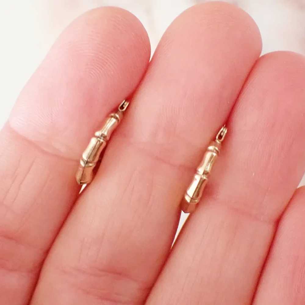 Vintage Small Bamboo Hoop Earrings, 9ct Gold - image 7