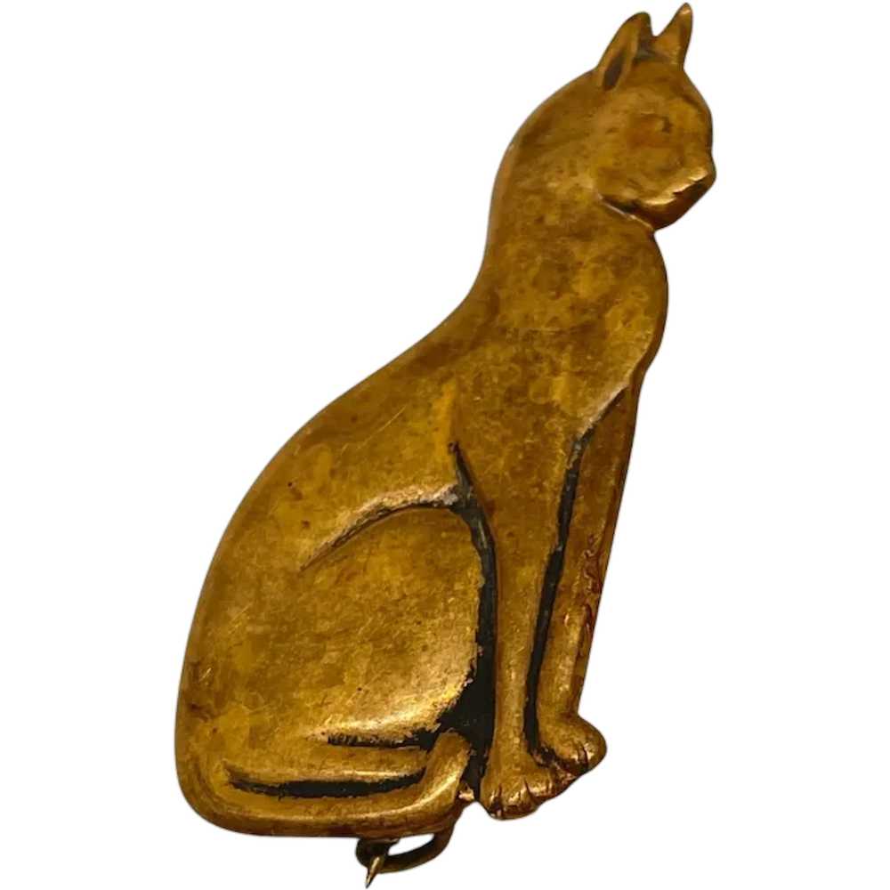 Vintage Brass Cat Brooch Pin - image 1