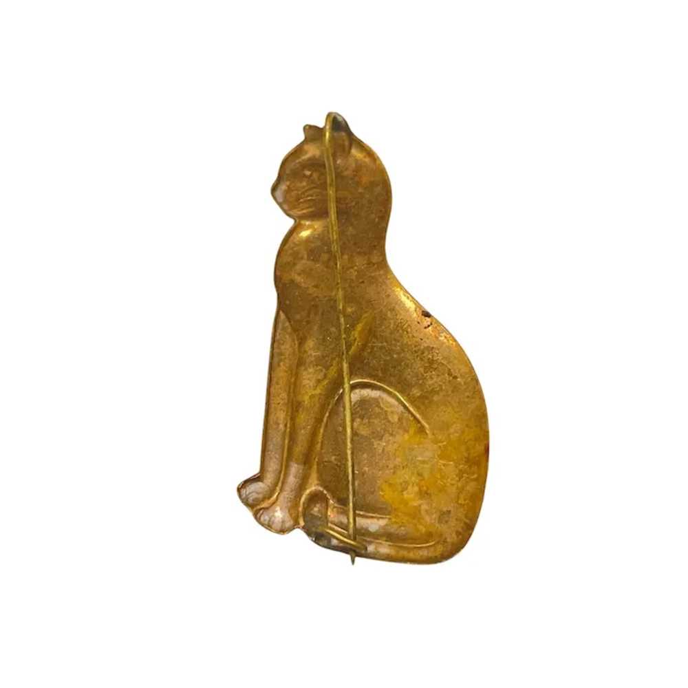 Vintage Brass Cat Brooch Pin - image 3