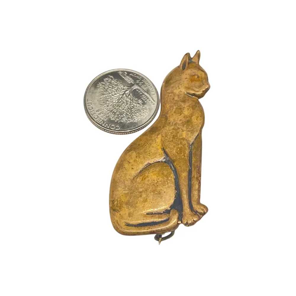 Vintage Brass Cat Brooch Pin - image 4