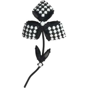 Black navette white milk glass flower brooch Japan