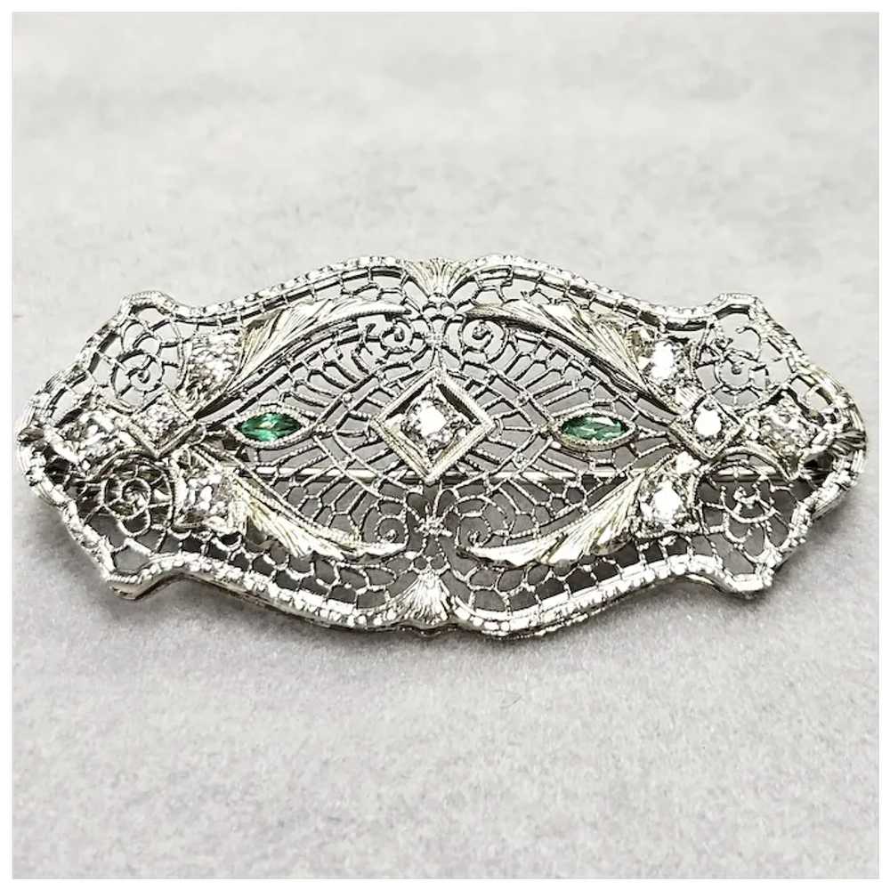 Antique Art Deco 14K White Gold Filigree Diamond … - image 10