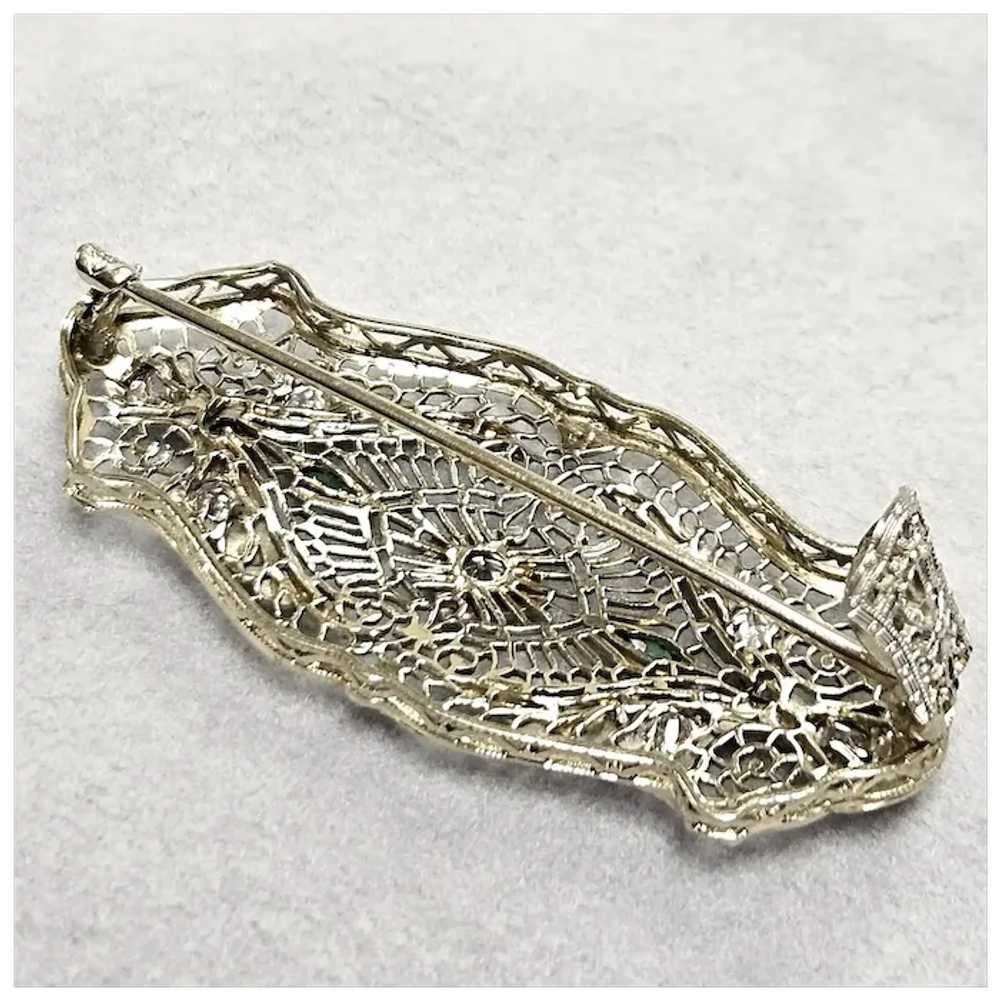 Antique Art Deco 14K White Gold Filigree Diamond … - image 11