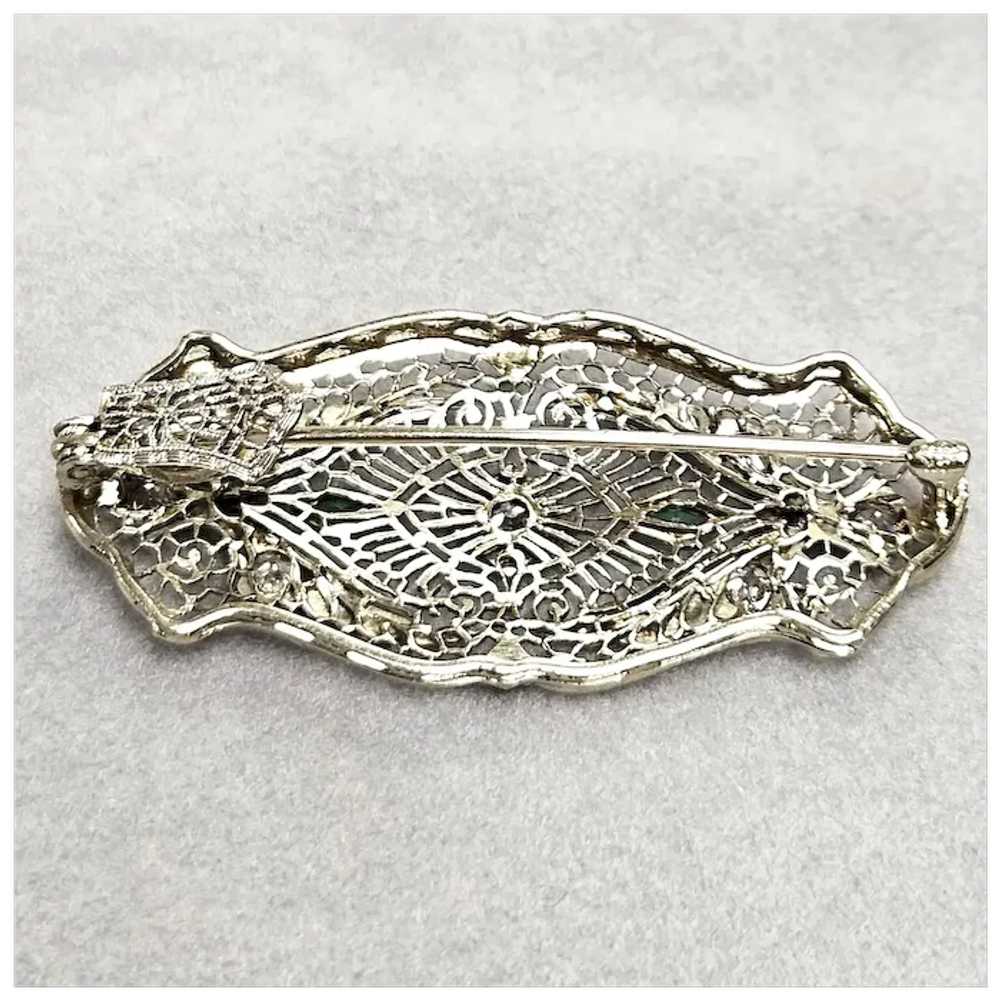 Antique Art Deco 14K White Gold Filigree Diamond … - image 12