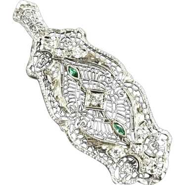 Antique Art Deco 14K White Gold Filigree Diamond … - image 1