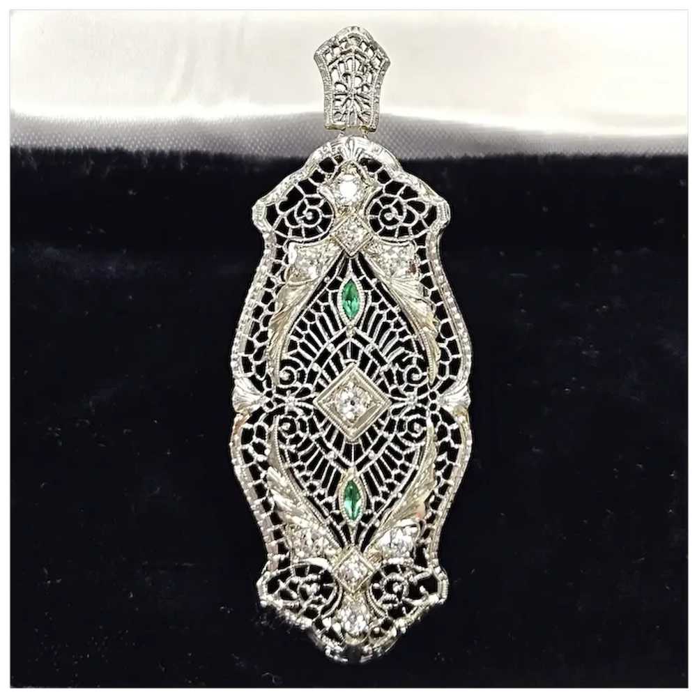 Antique Art Deco 14K White Gold Filigree Diamond … - image 2