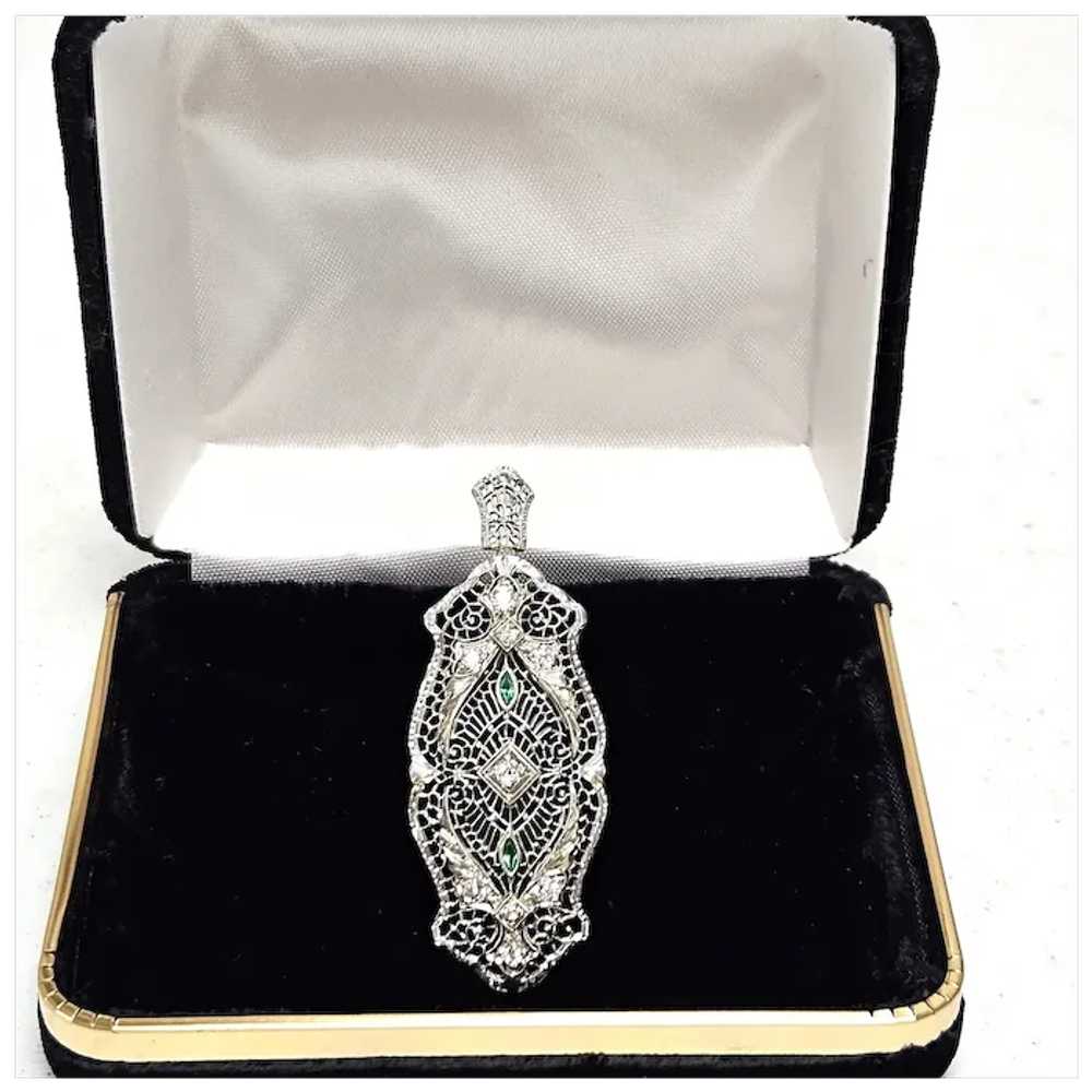 Antique Art Deco 14K White Gold Filigree Diamond … - image 3