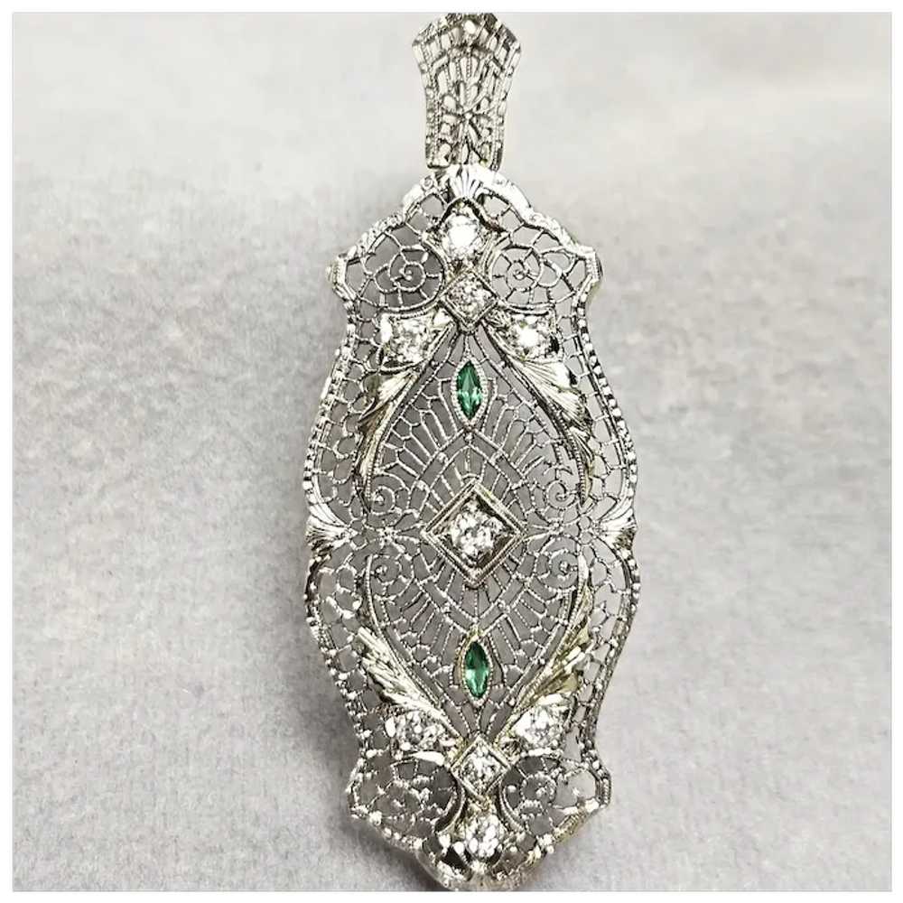 Antique Art Deco 14K White Gold Filigree Diamond … - image 4