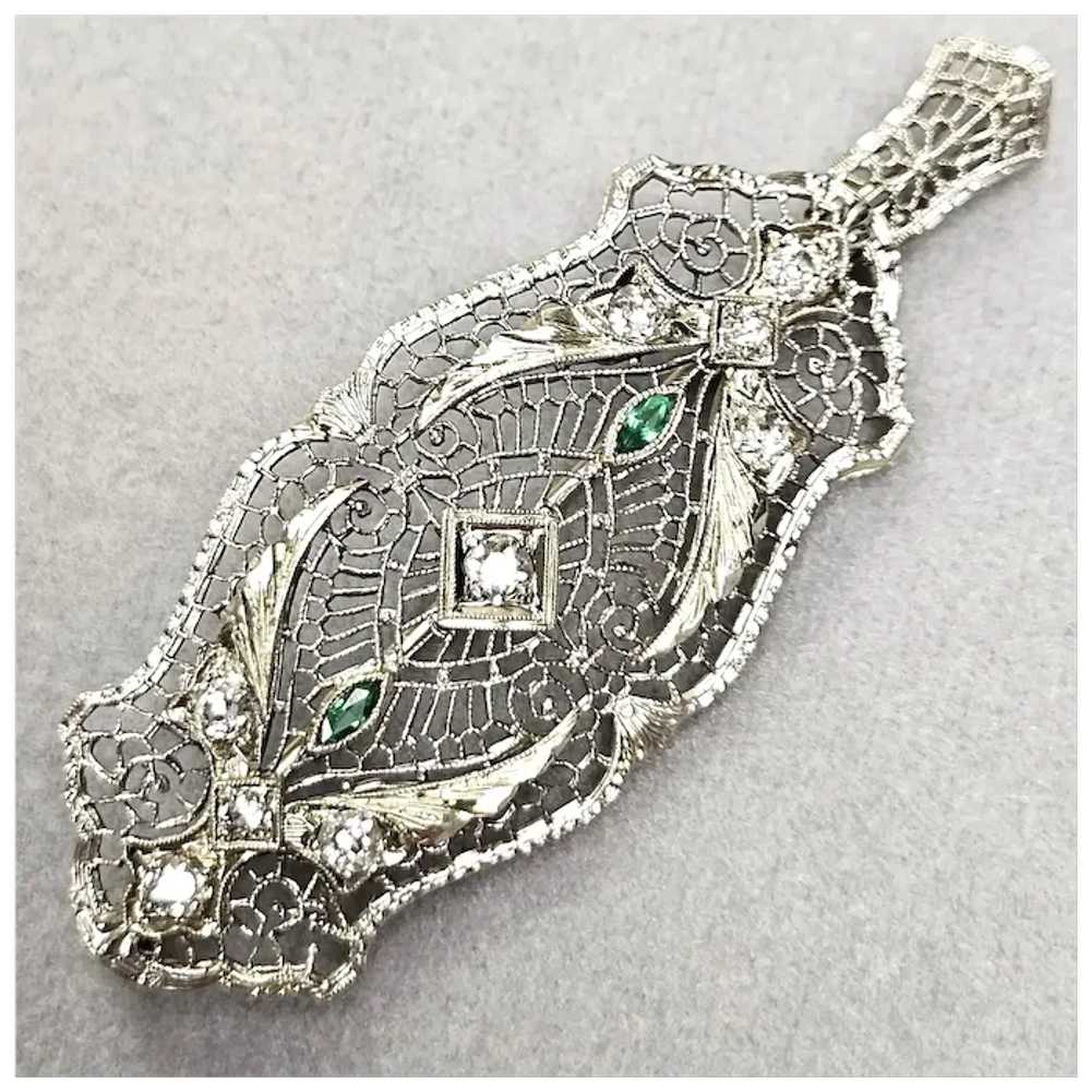 Antique Art Deco 14K White Gold Filigree Diamond … - image 5