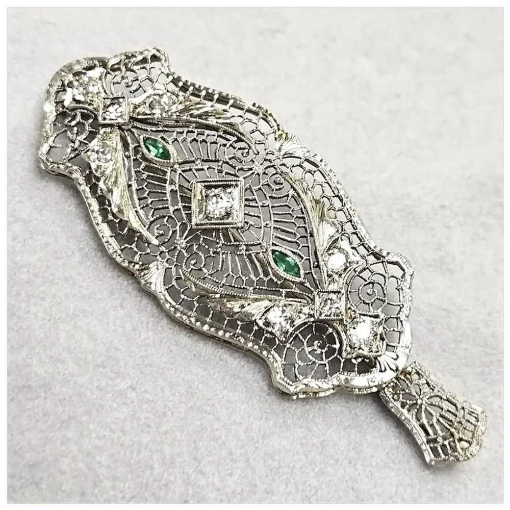 Antique Art Deco 14K White Gold Filigree Diamond … - image 7