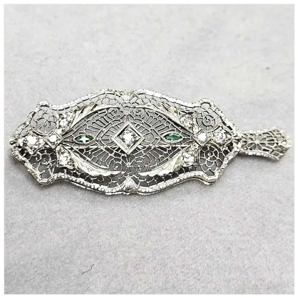 Antique Art Deco 14K White Gold Filigree Diamond … - image 8