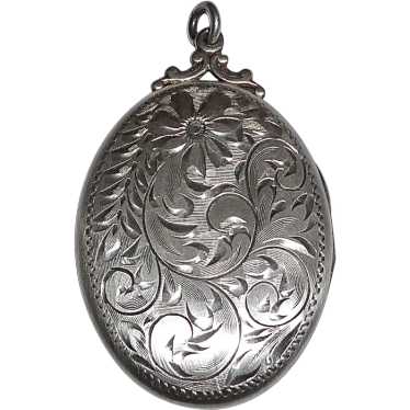 Victorian Revival Engraved Sterling Locket - image 1