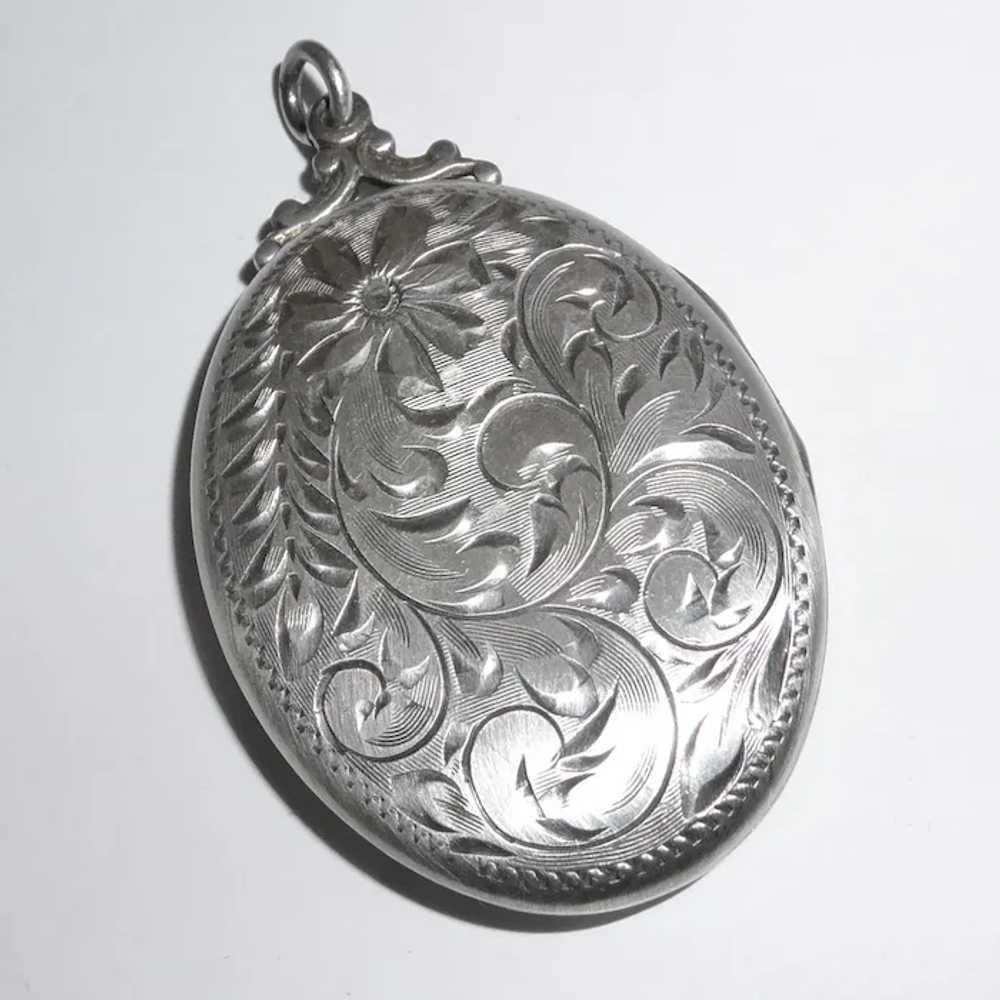 Victorian Revival Engraved Sterling Locket - image 3