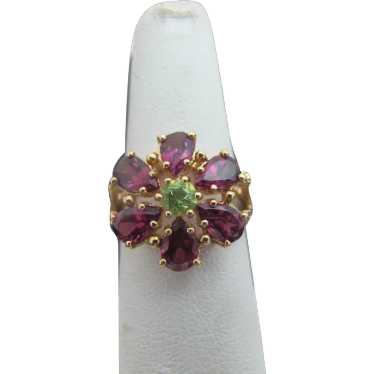 Colorful Purple Rhodolite GARNET Green PERIDOT 14k