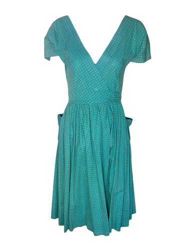 Bonnie Cashin 1940's Teal Blue Ditsy Floral Grid P