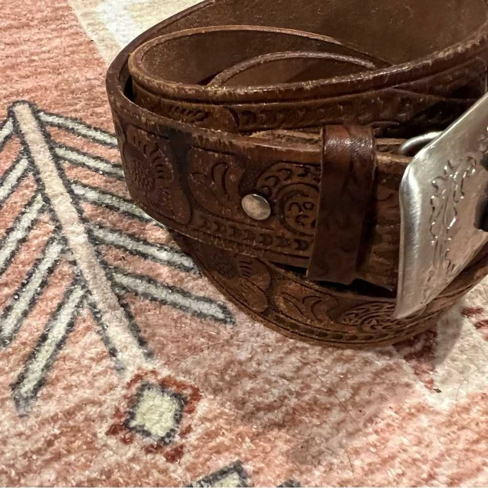 Vintage Vintage Western Hand Tooled Leather Belt … - image 2