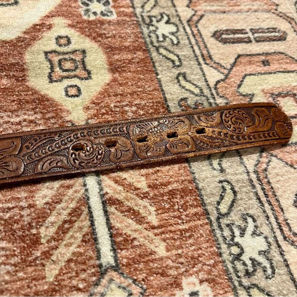 Vintage Vintage Western Hand Tooled Leather Belt … - image 3