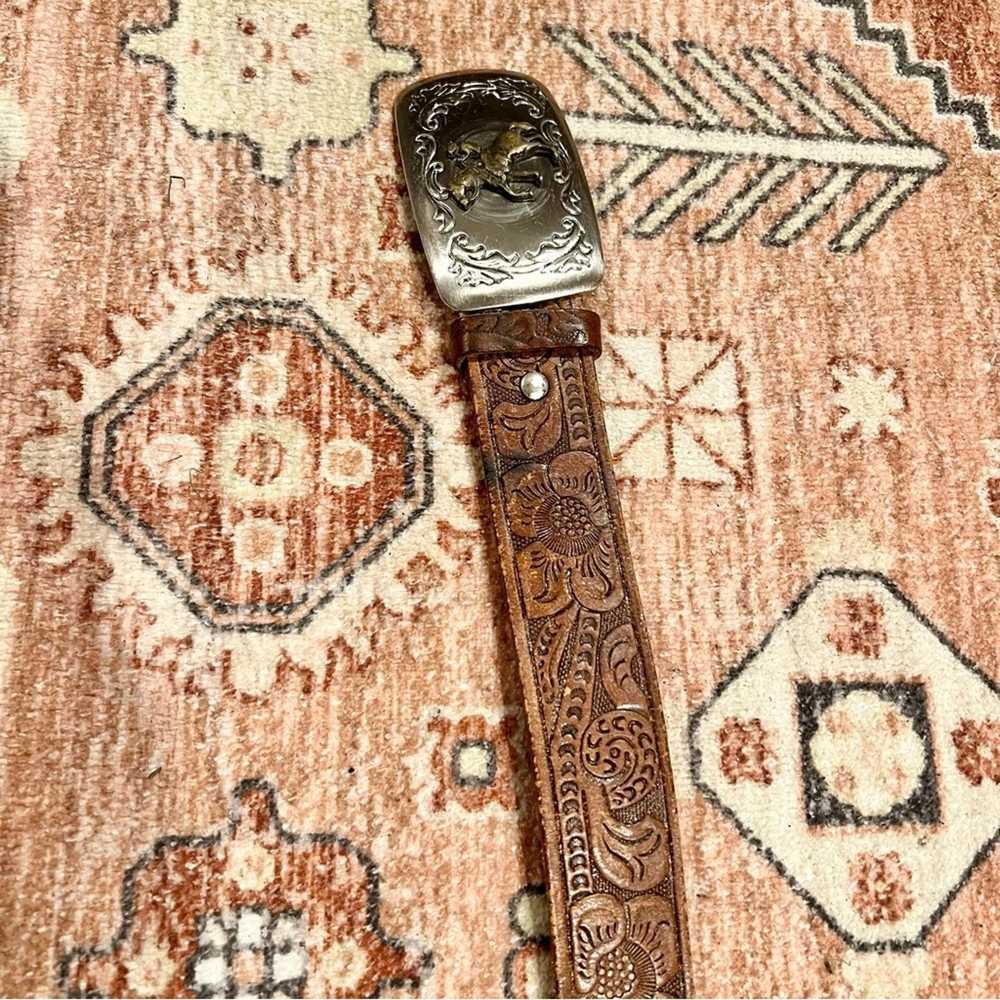 Vintage Vintage Western Hand Tooled Leather Belt … - image 4