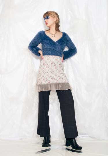 Vintage Y2K Handmade Knitted Cardigan in Blue Furr