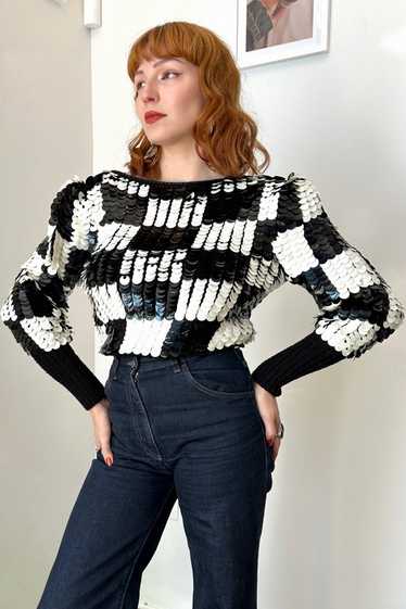 1980s Checkered Paillette Sweater-S/M