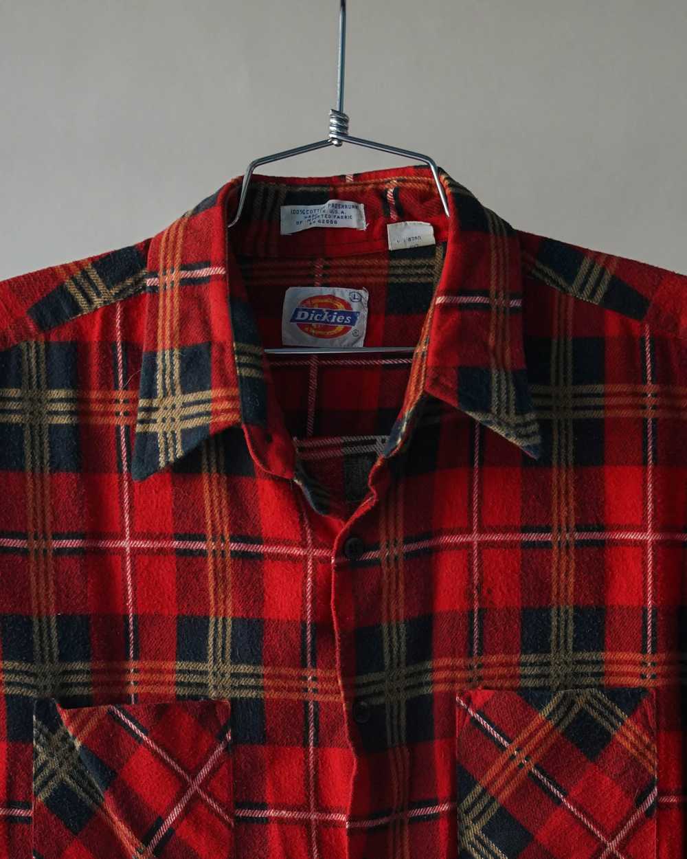 80's Dickies Plaid Flannel Shirt - Large - image 2