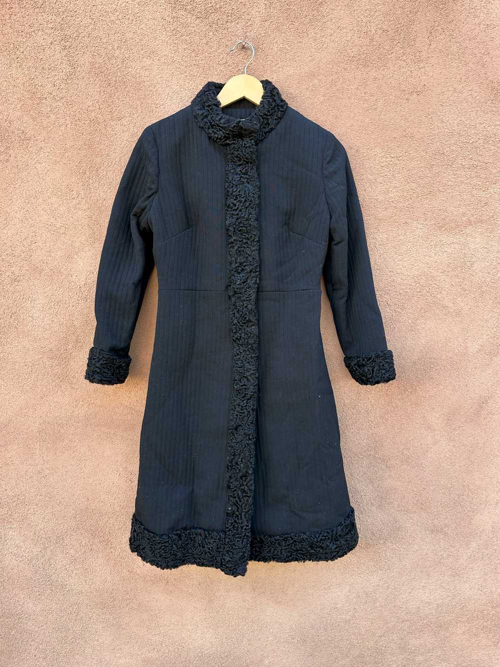 60's Era Black Coat with Mongolian Fur Trim - image 1