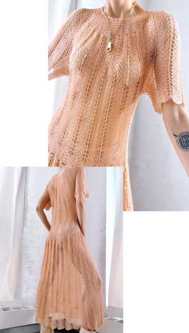 70s sheer apricot crochet knit dress