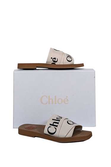 Chloe - White Woody Logo Ribbon Slide Sandals Sz 7