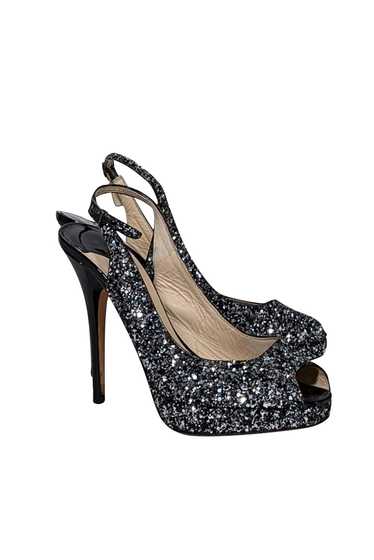 Jimmy Choo - Black & Silver Glitter Open-Toe Strap