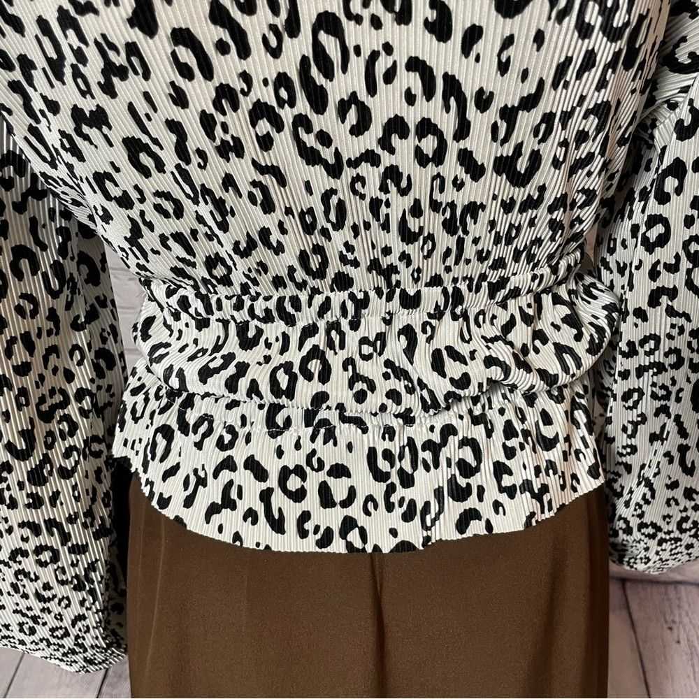 Zara Zara Leopard Pleated Long Balloon Sleeve V-N… - image 5