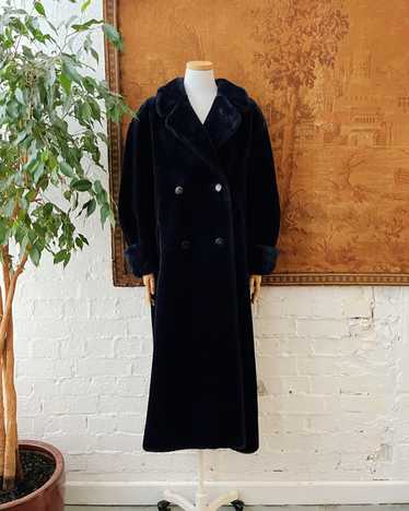 1980s Deep Midnight Navy Faux Fur Full Length Duve