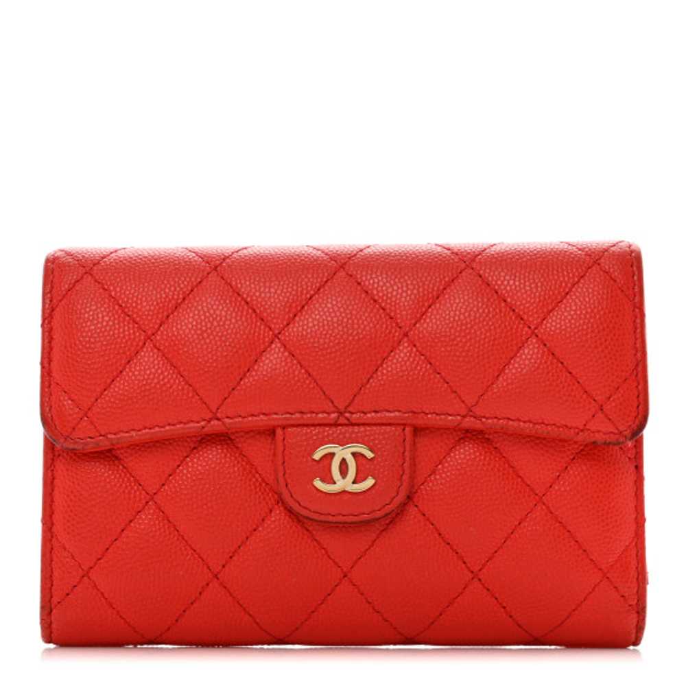 CHANEL Caviar Quilted Medium Flap Wallet Red - image 1