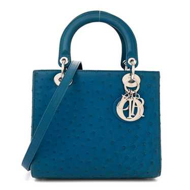 CHRISTIAN DIOR Ostrich Medium Lady Dior Blue