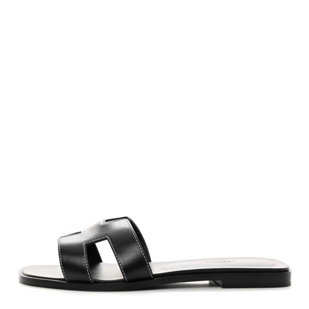 HERMES Box Calfskin Oran Sandals 38.5 Black - image 1