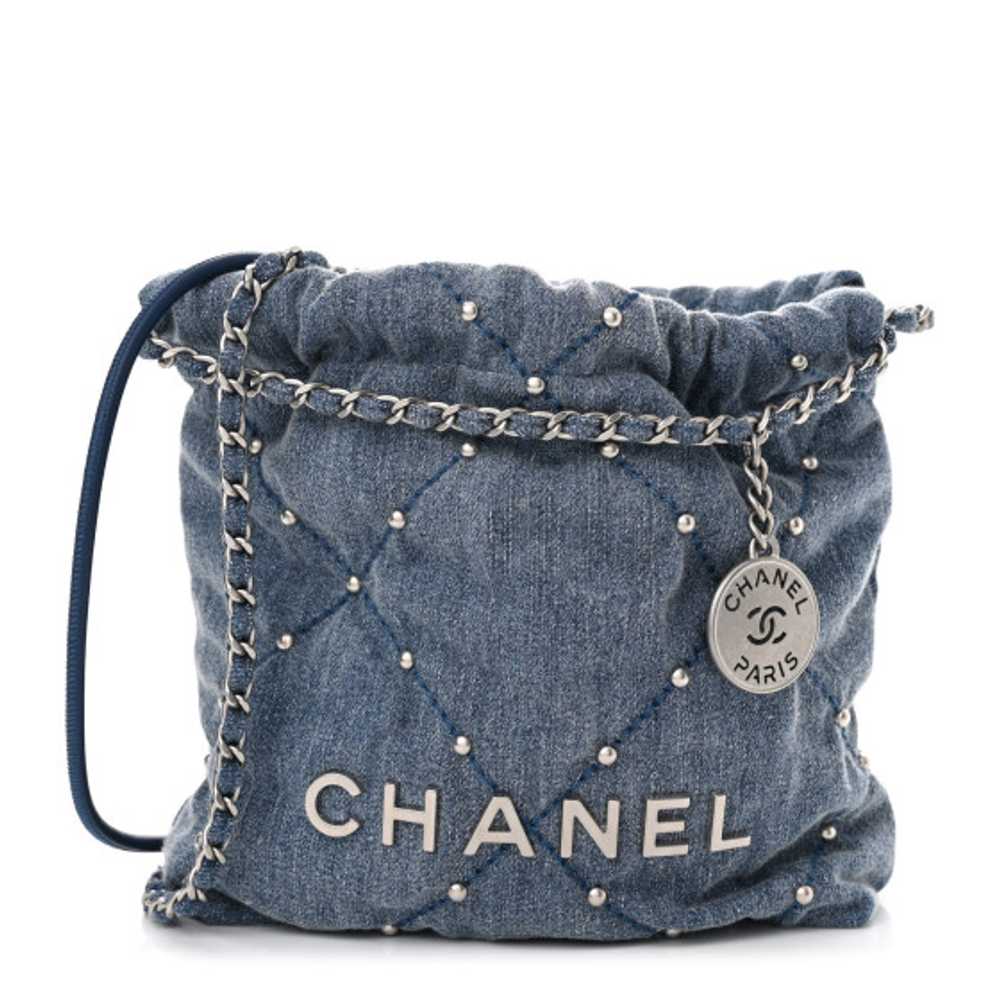 CHANEL Washed Denim Quilted Studded Mini Chanel 2… - image 1