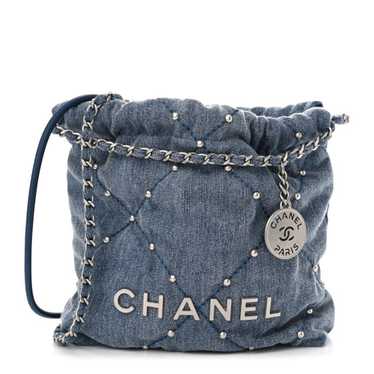 CHANEL Washed Denim Quilted Studded Mini Chanel 2… - image 1