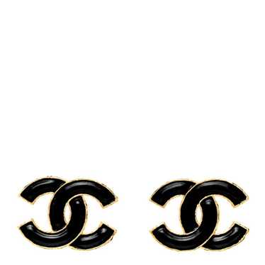 CHANEL Metal Enamel CC Earrings Black Gold