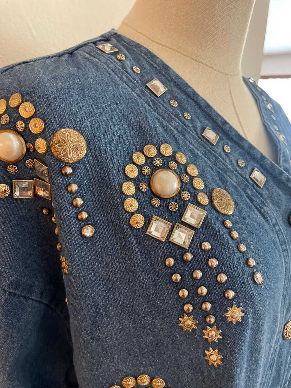 Colon 1980s Bedazzled Denim Button-Up Shirt (M) |… - image 2