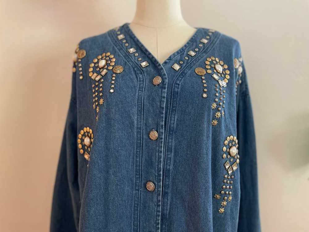 Colon 1980s Bedazzled Denim Button-Up Shirt (M) |… - image 3