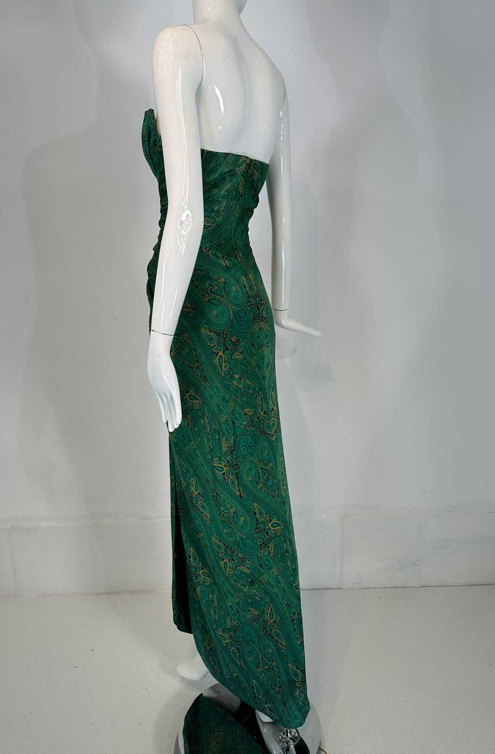 Arnold Scaasi Silk Paisley Strapless Sarong Gown … - image 10