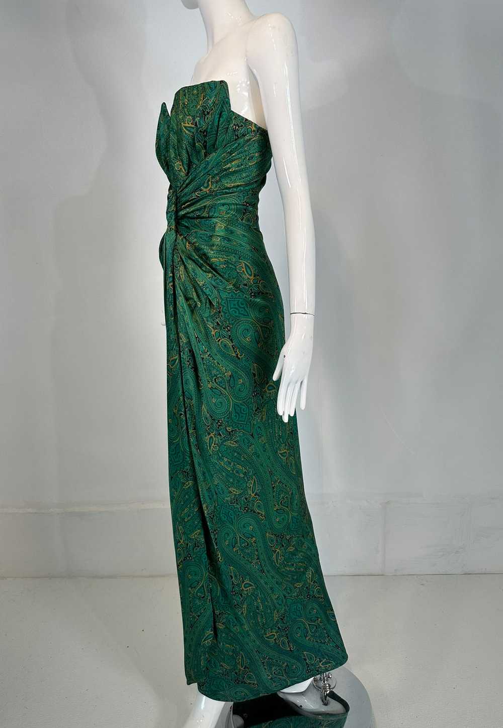 Arnold Scaasi Silk Paisley Strapless Sarong Gown … - image 11