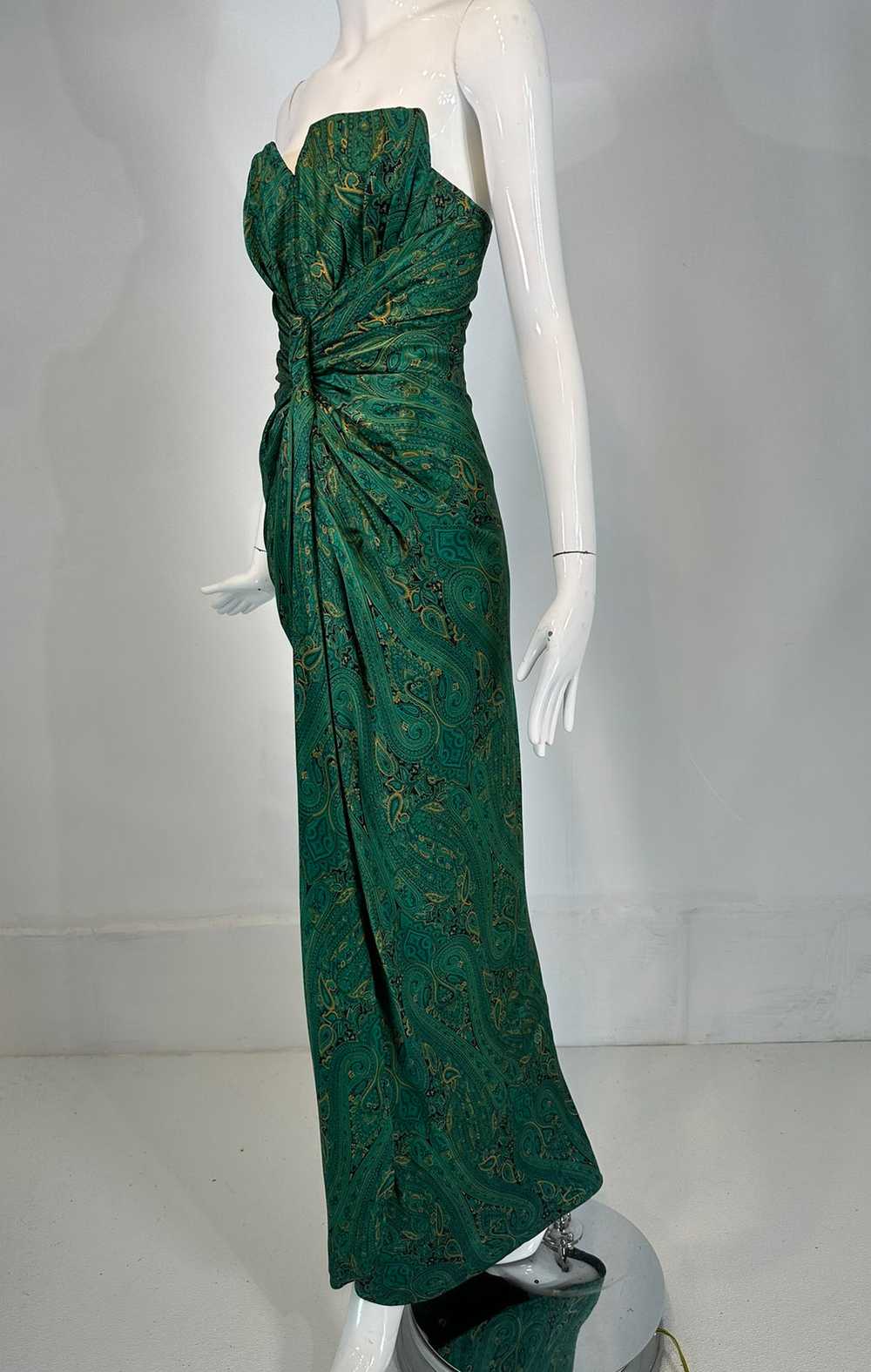 Arnold Scaasi Silk Paisley Strapless Sarong Gown … - image 12