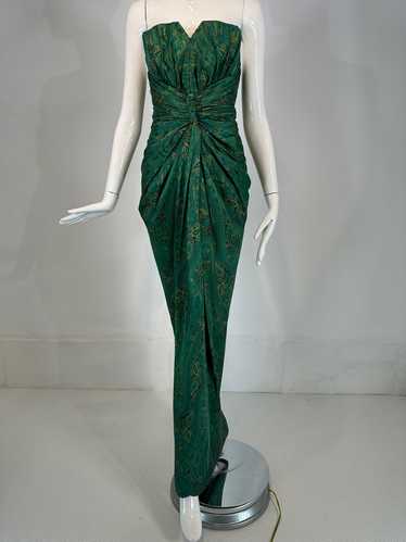 Arnold Scaasi Silk Paisley Strapless Sarong Gown … - image 1