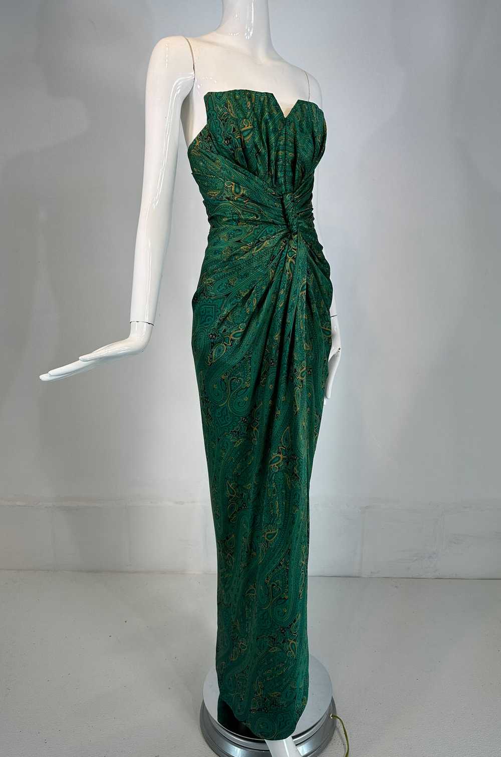 Arnold Scaasi Silk Paisley Strapless Sarong Gown … - image 2