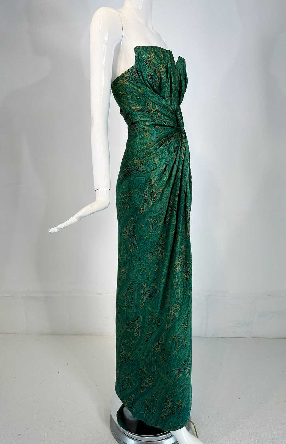 Arnold Scaasi Silk Paisley Strapless Sarong Gown … - image 3