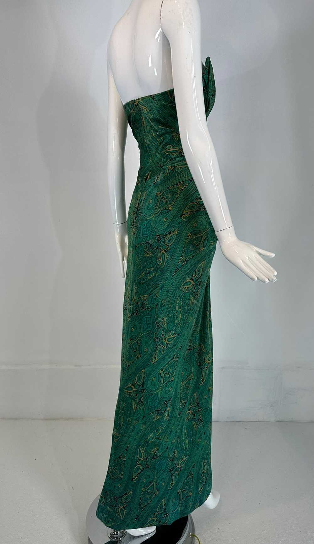 Arnold Scaasi Silk Paisley Strapless Sarong Gown … - image 7