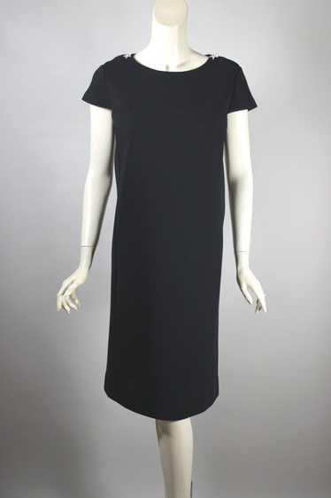 Black wool mod 1960s shift dress rhinestone stars 