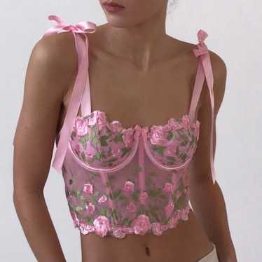 Vintage Pink Floral Ribbon Tie Bustier