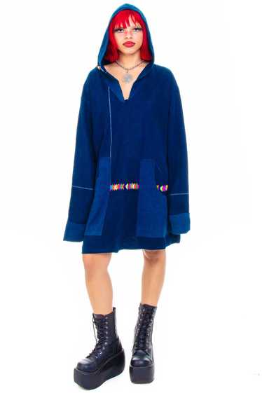 Vintage Y2K Embroidered Navy Hooded Dress - OSFM