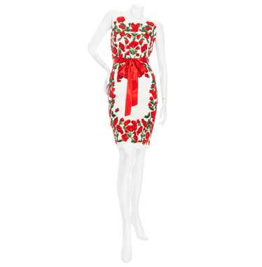 2012 White and Red Cotton Poppy Embroidered Sheath